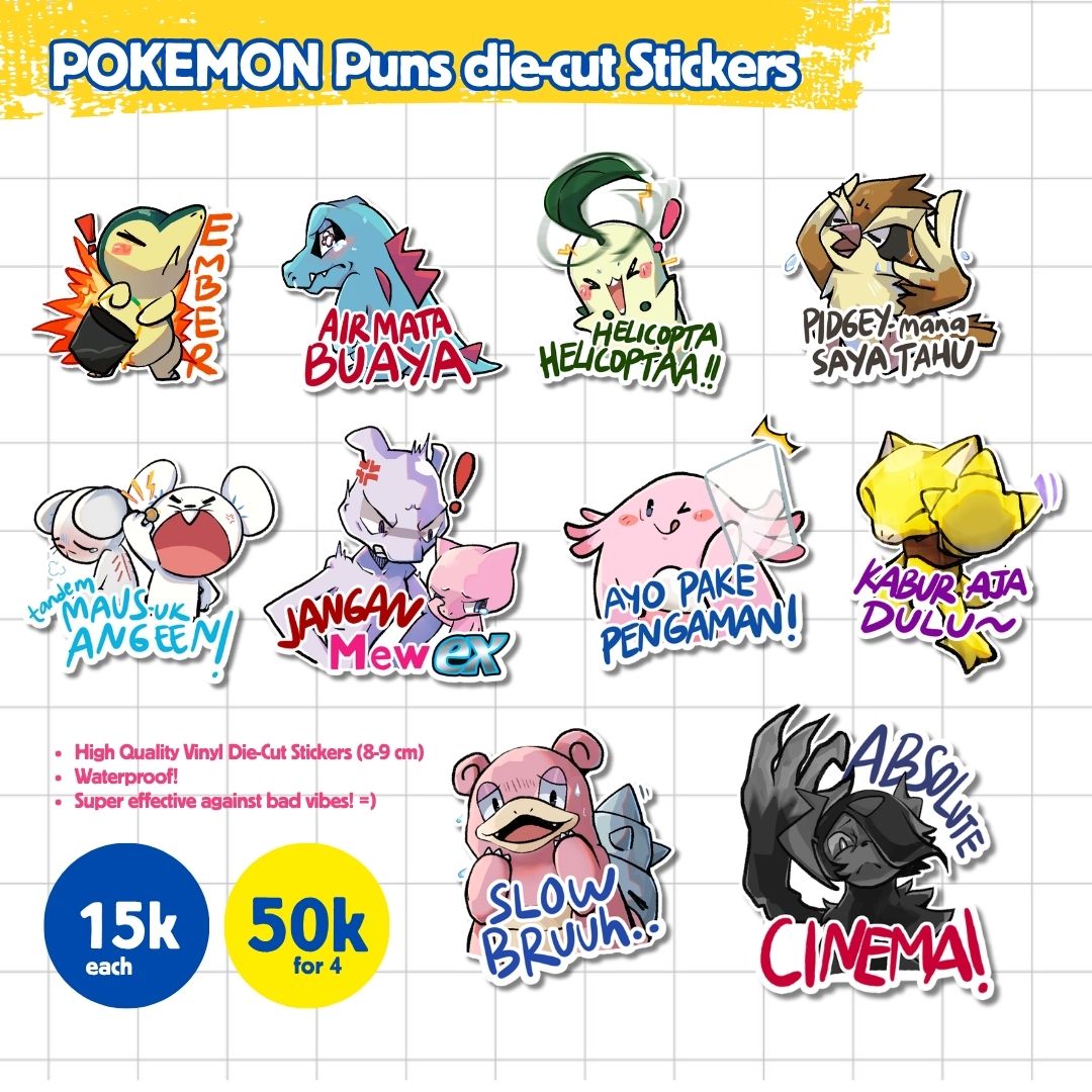 Pokemon Puns die-cut Stickers